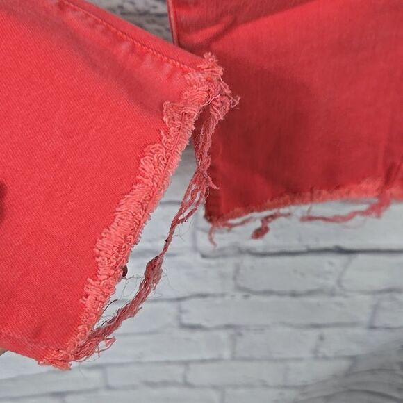 American Eagle Jegging Crop AEO Twill Jeans Mid-Rise Red Denim Raw Edge Women's - Picture 7 of 10